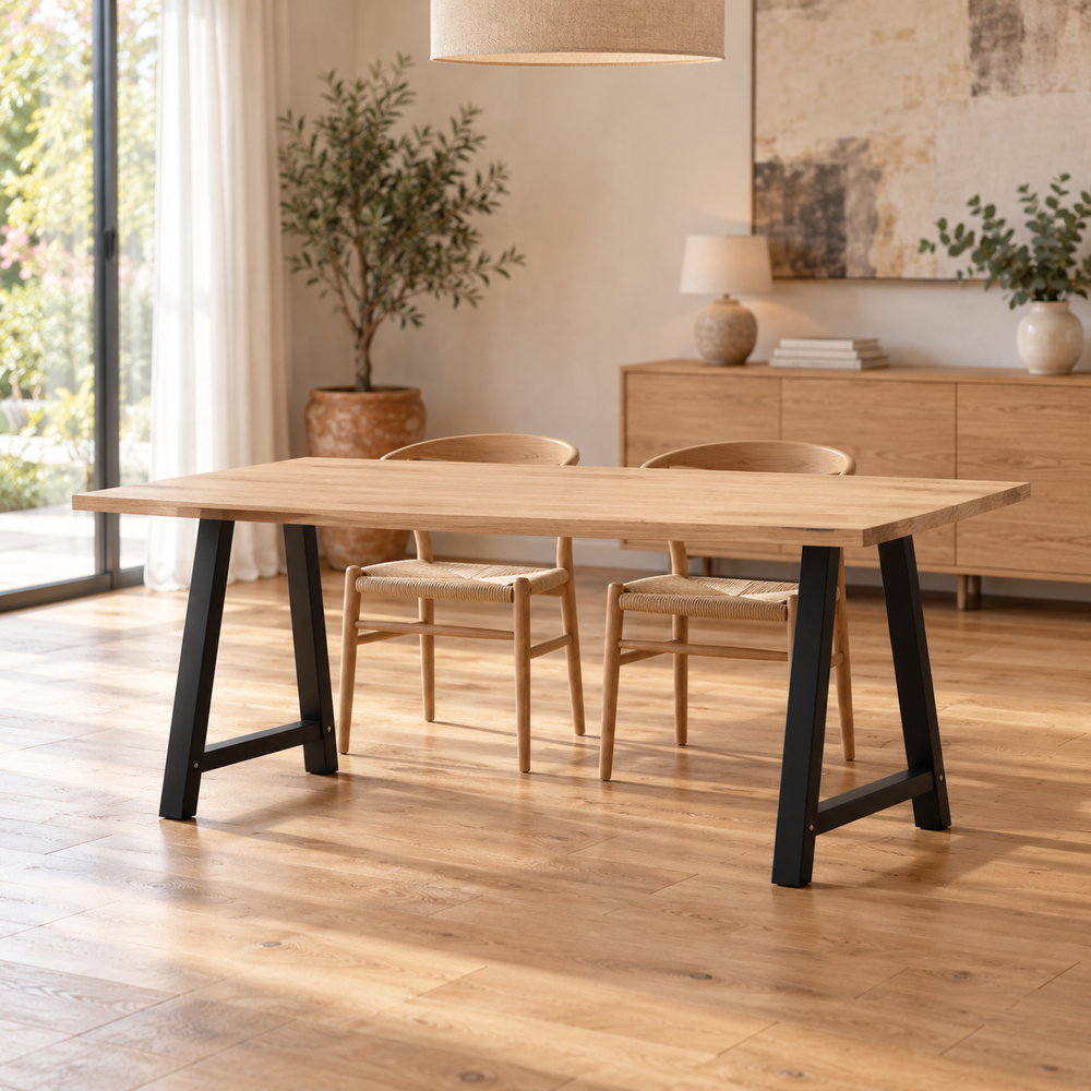 Table à manger sur pieds en A 70 × 72 cm en acier dans une salle à manger