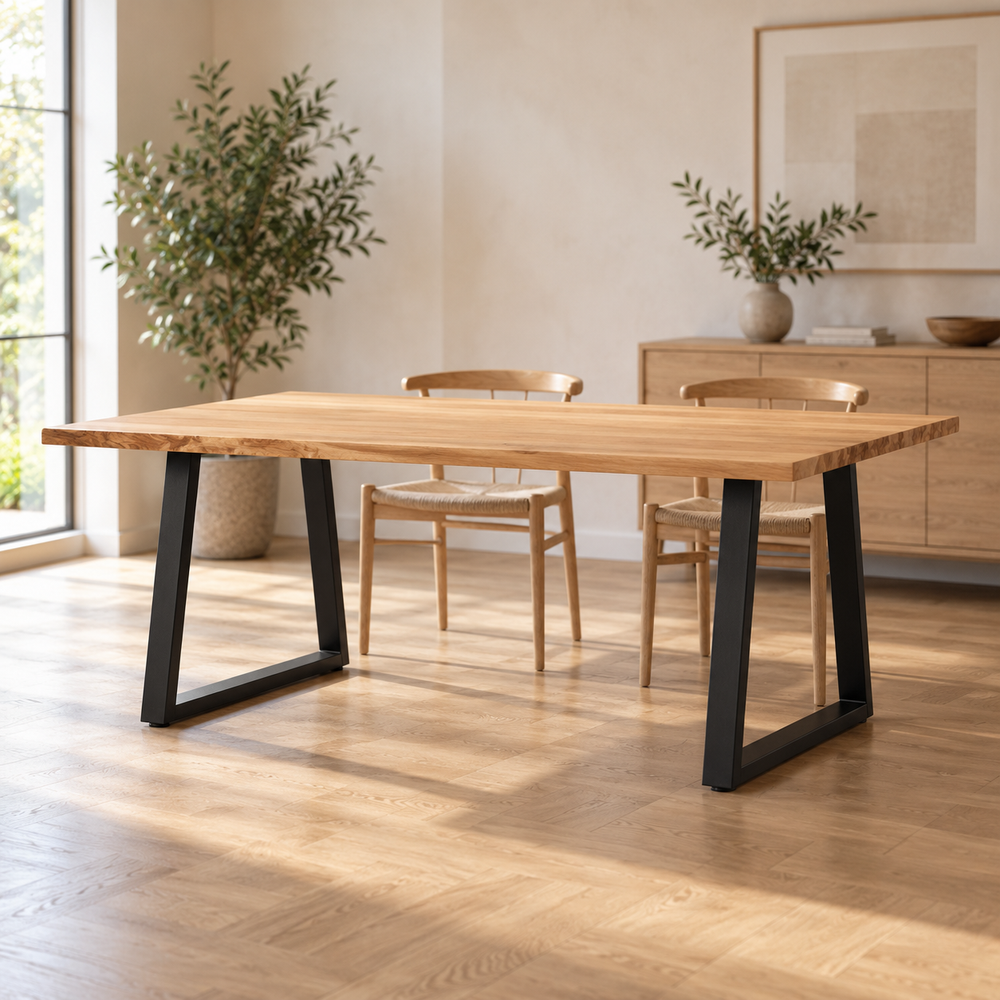 Table à manger sur pieds en V 70 × 72 cm en acier dans une salle à manger