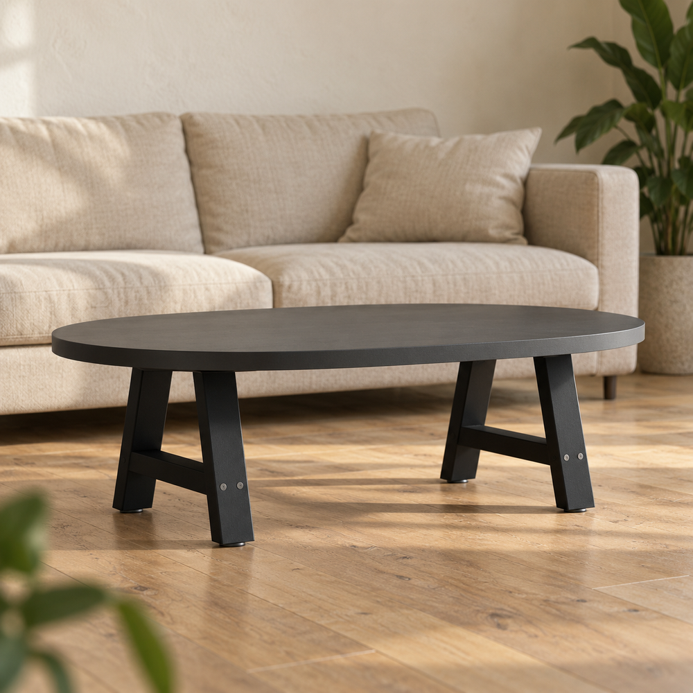 Table basse sur pieds en A 50 × 30 cm en acier dans un salon