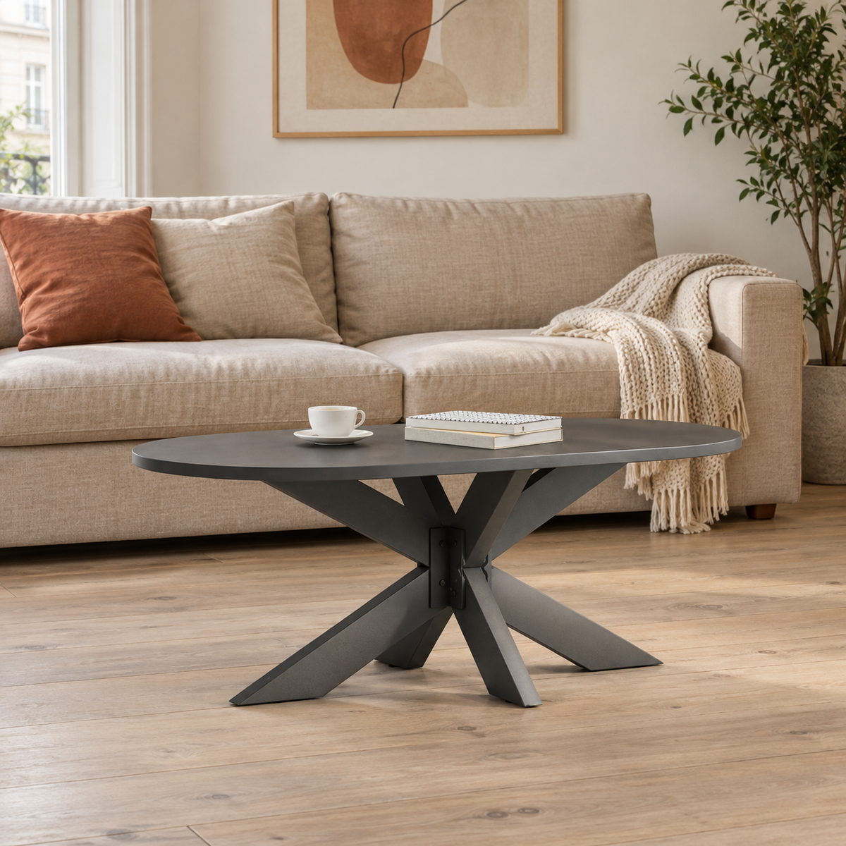 Table basse anthracite salon scandinave – Pied de table basse Araignée, 98 × 58 × 42 cm