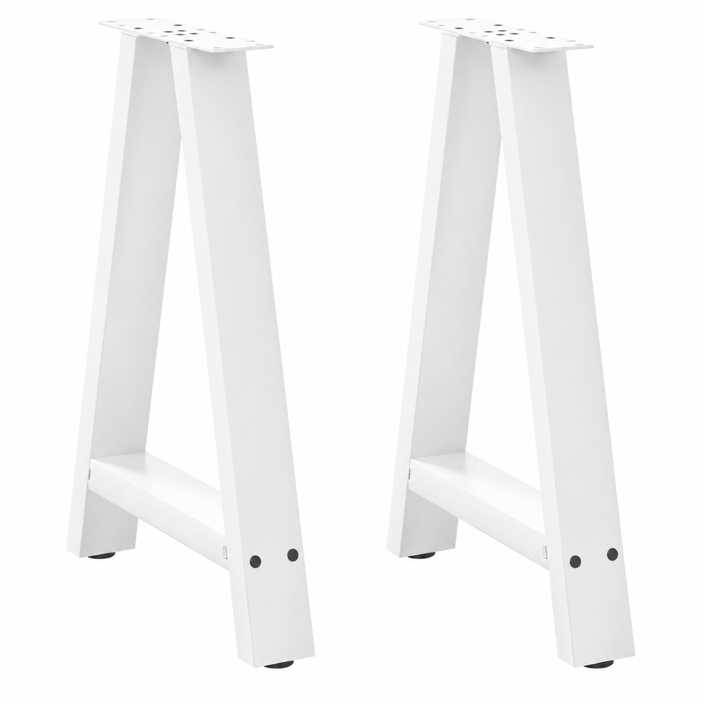 Pieds de table à manger en A en acier blanc, lot de 2, 50 × 72 cm, vue de face