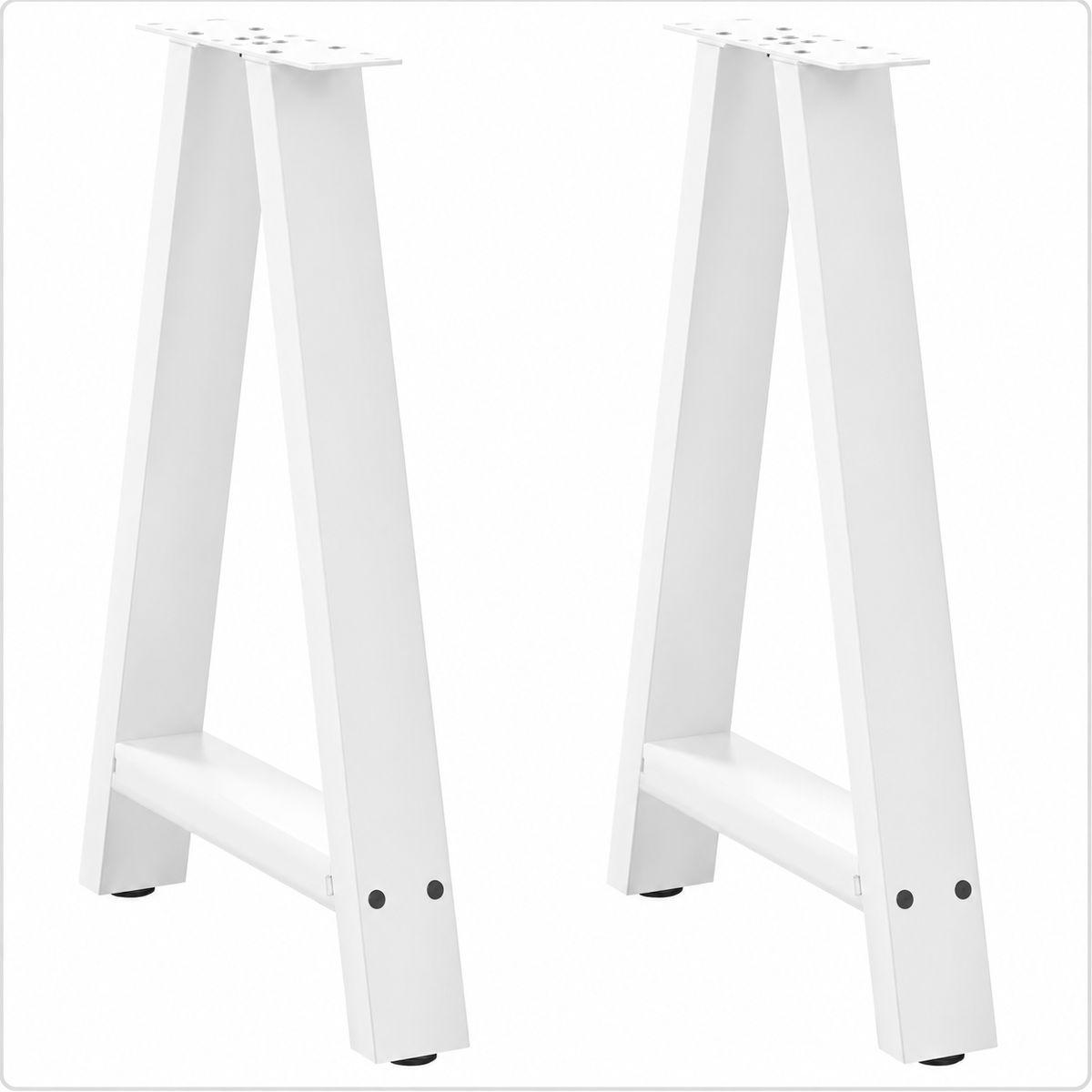Pieds de table à manger en A en acier blanc, lot de 2, 60 × 72 cm, vue de face