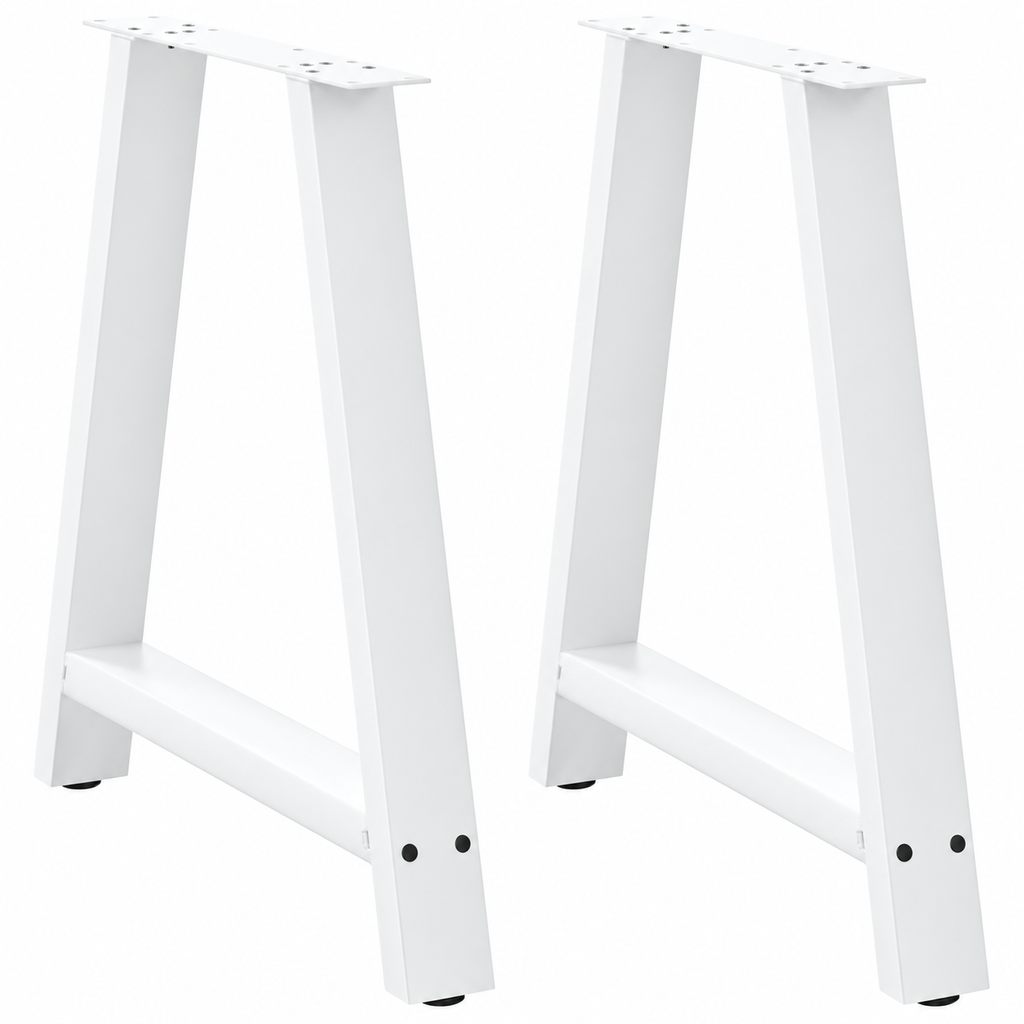 Pieds de table à manger en A en acier blanc, lot de 2, 70 × 72 cm, vue de face