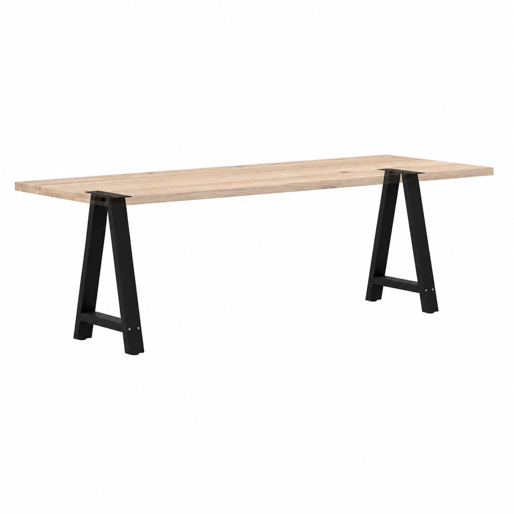 Pieds de table à manger en A en acier noir, lot de 2, 50 × 72 cm, avec un plateau en bois