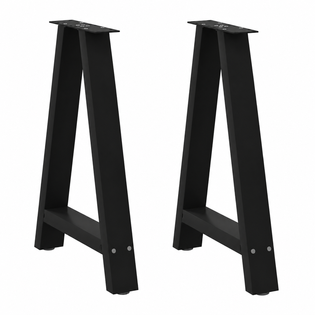 Pieds de table à manger en A en acier noir, lot de 2, 50 × 72 cm, vue de face