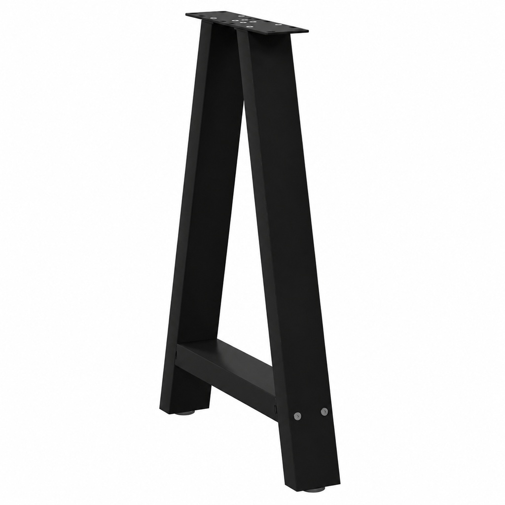 Pieds de table à manger en A en acier noir, lot de 2, 50 × 72 cm, vue de trois quarts