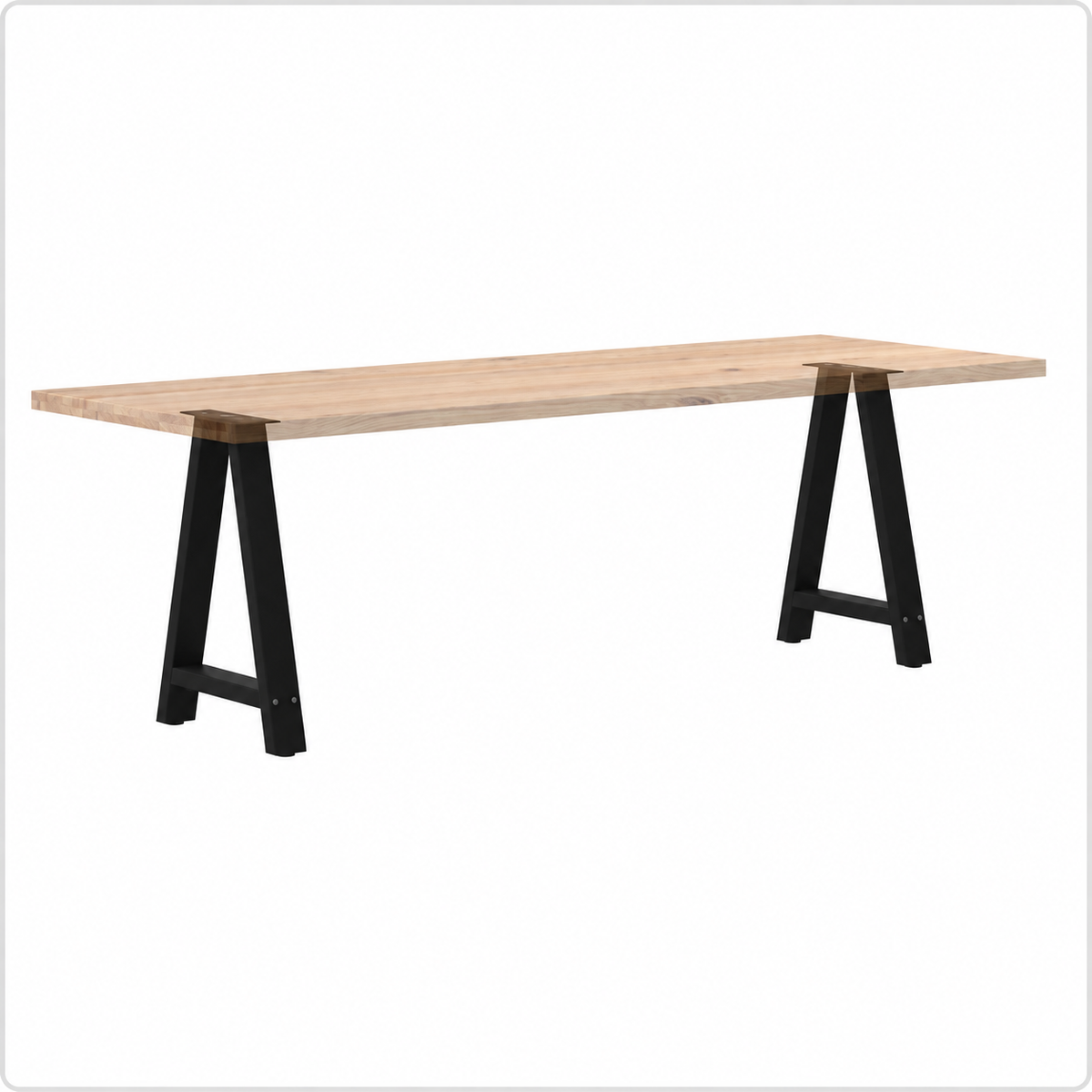 Pieds de table à manger en A en acier noir, lot de 2, 60 × 72 cm, avec un plateau en bois
