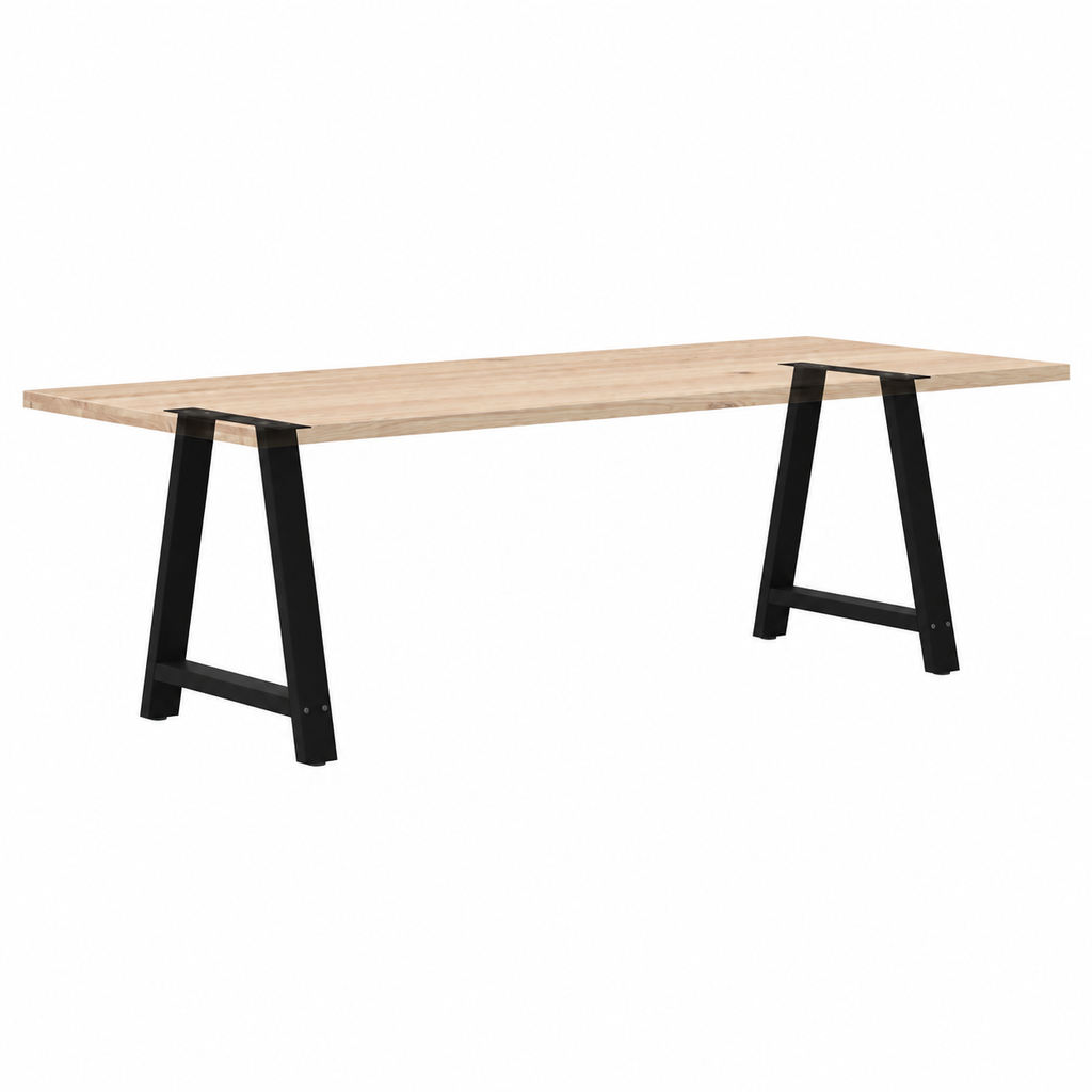 Pieds de table à manger en A en acier noir, lot de 2, 70 × 72 cm, avec un plateau en bois