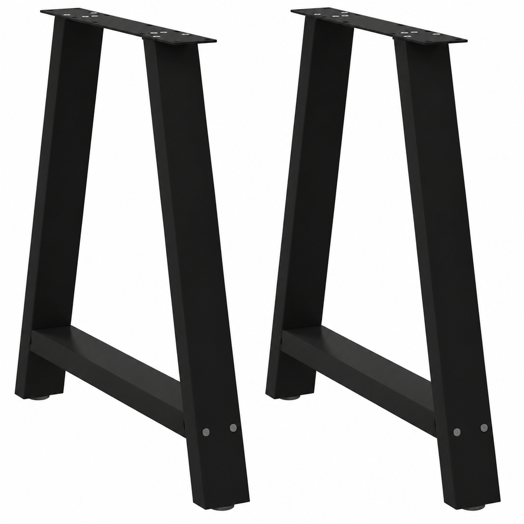 Pieds de table à manger en A en acier noir, lot de 2, 70 × 72 cm, vue de face
