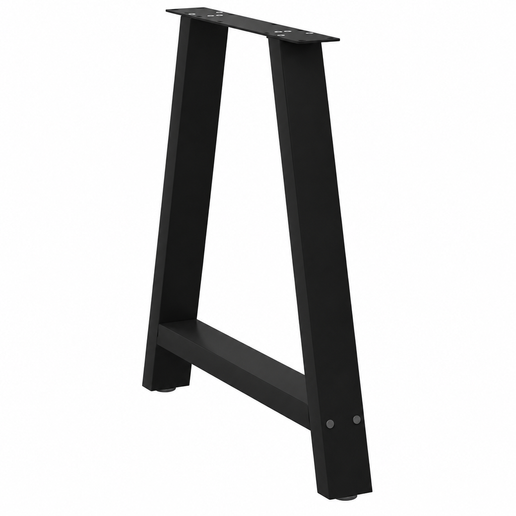 Pieds de table à manger en A en acier noir, lot de 2, 70 × 72 cm, vue de trois quarts