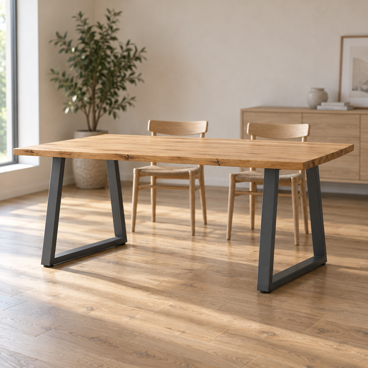 Pieds de table à manger en V en acier anthracite, lot de 2, 100 × 72 cm, en situation dans une salle à manger