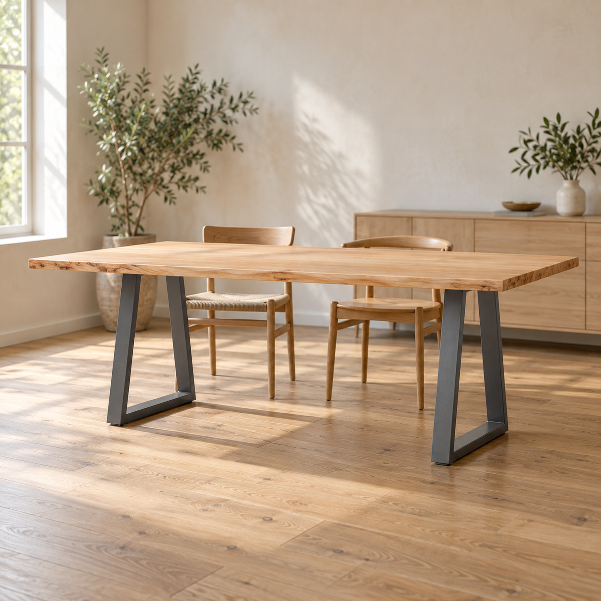 Pieds de table à manger en V en acier anthracite, lot de 2, 60 × 72 cm, en situation dans une salle à manger