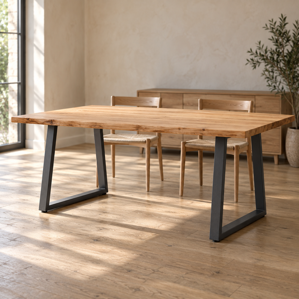 Pieds de table à manger en V en acier anthracite, lot de 2, 80 × 72 cm, en situation dans une salle à manger