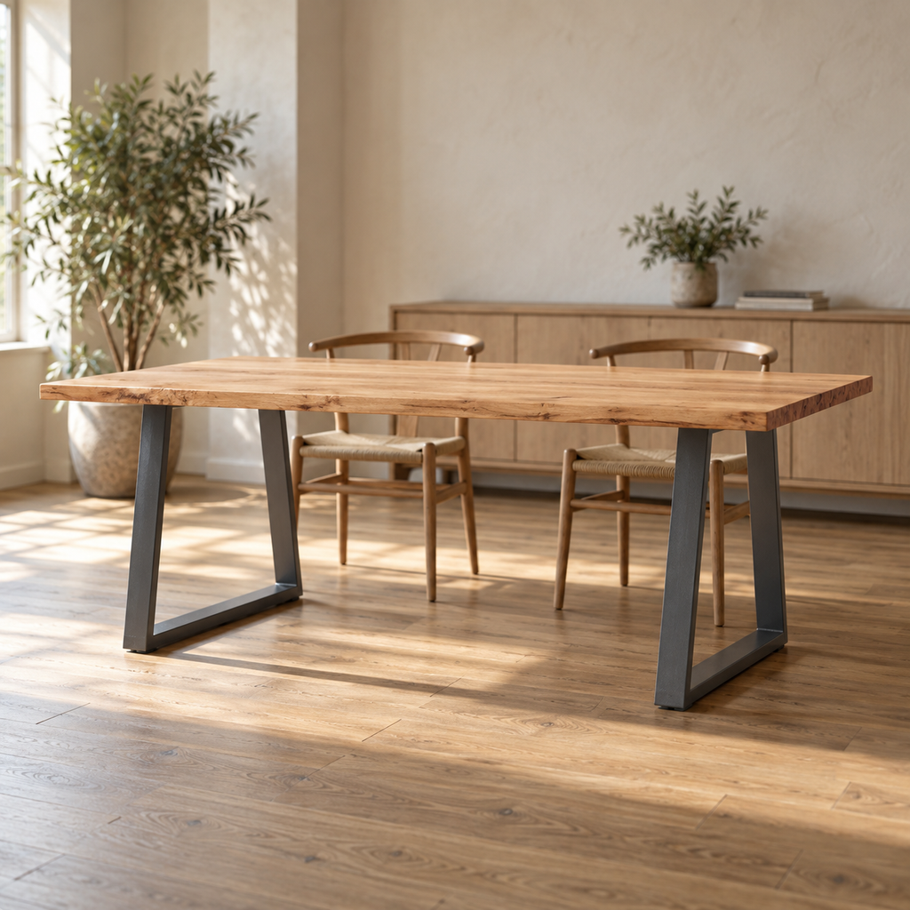 Pieds de table à manger en V en acier anthracite, lot de 2, 90 × 72 cm, en situation dans une salle à manger