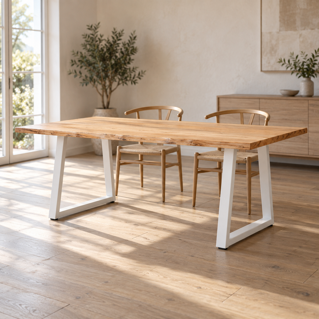 Pieds de table à manger en V en acier blanc, lot de 2, 80 × 72 cm, en situation dans une salle à manger
