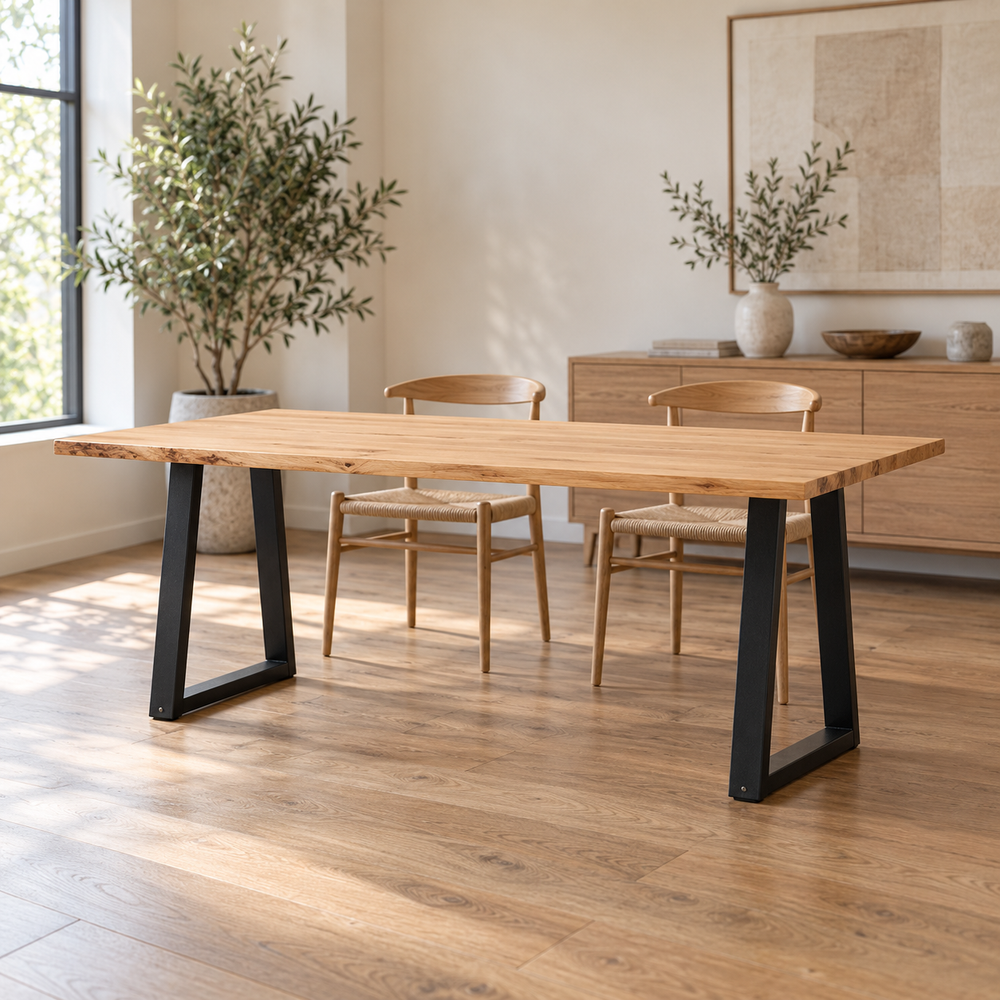 Table à manger sur pieds en V 50 × 72 cm en acier dans une salle à manger
