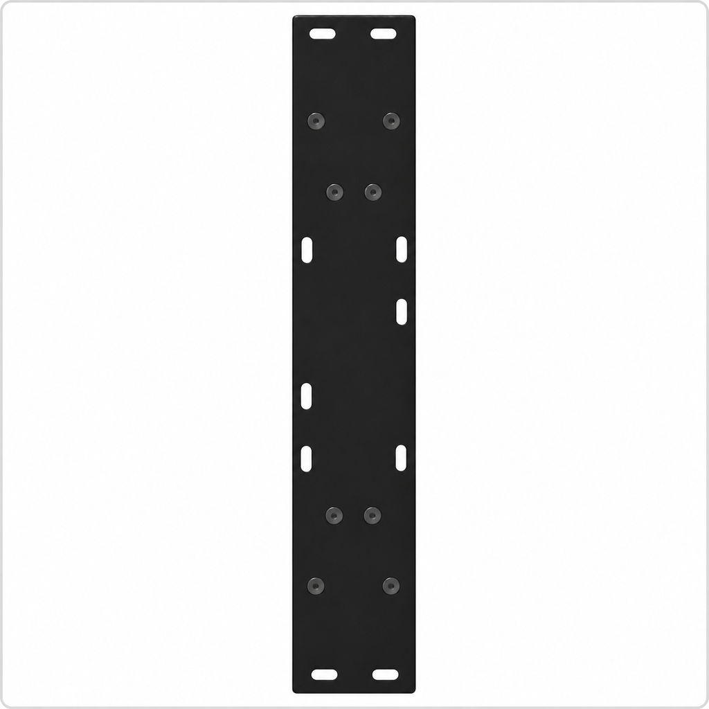 Plaque de fixation pré-percée des pieds de table à manger en V en acier noir, 50 × 72 cm, vue de dessus