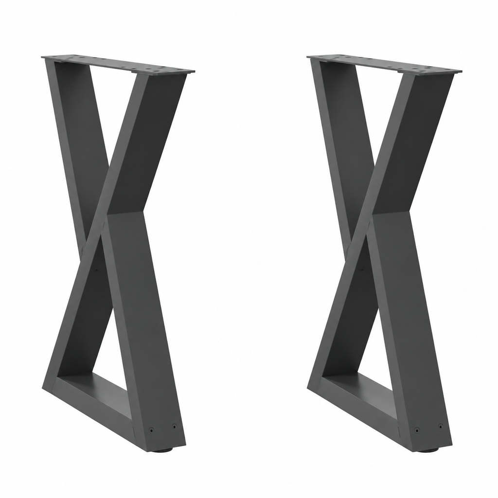 Pieds de table à manger en X en acier anthracite, lot de 2, 50 × 72 cm, vue de face