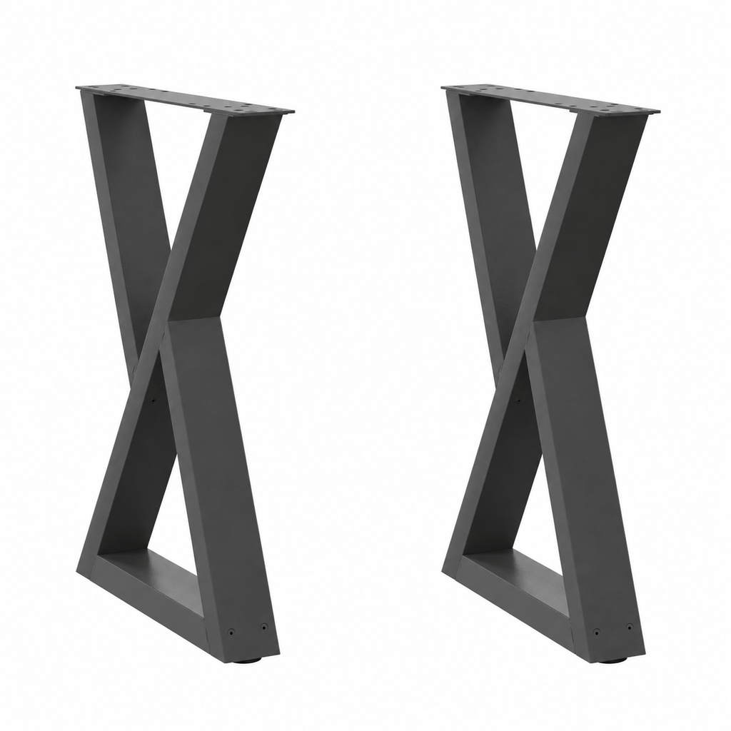 Pieds de table à manger en X en acier anthracite, lot de 2, 60 × 72 cm, vue de face