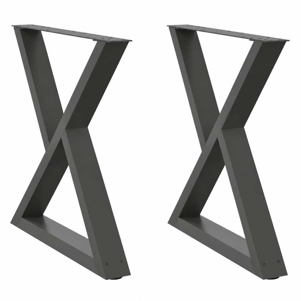 Pieds de table à manger en X en acier anthracite, lot de 2, 70 × 72 cm, vue de face