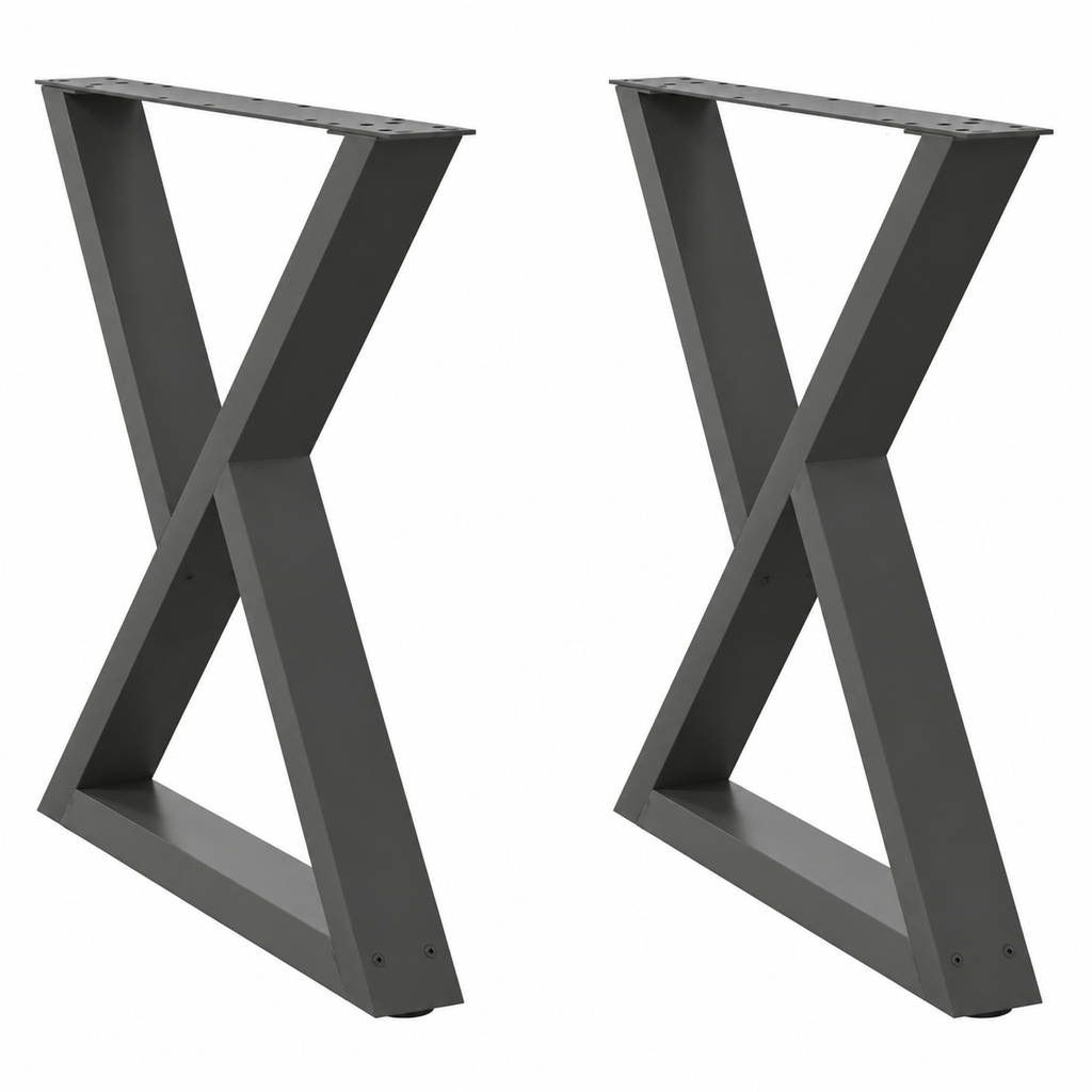 Pieds de table à manger en X en acier anthracite, lot de 2, 80 × 72 cm, vue de face