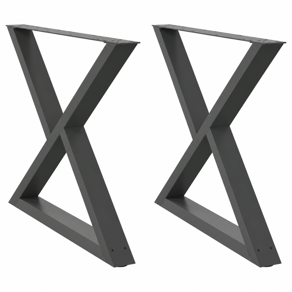 Pieds de table à manger en X en acier anthracite, lot de 2, 90 × 72 cm, vue de face