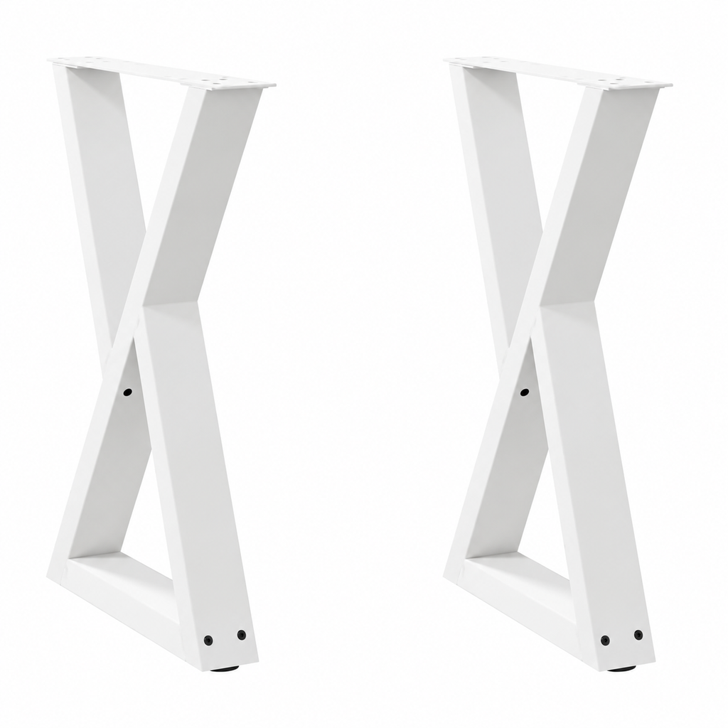 Pieds de table à manger en X en acier blanc, lot de 2, 50 × 72 cm, vue de face