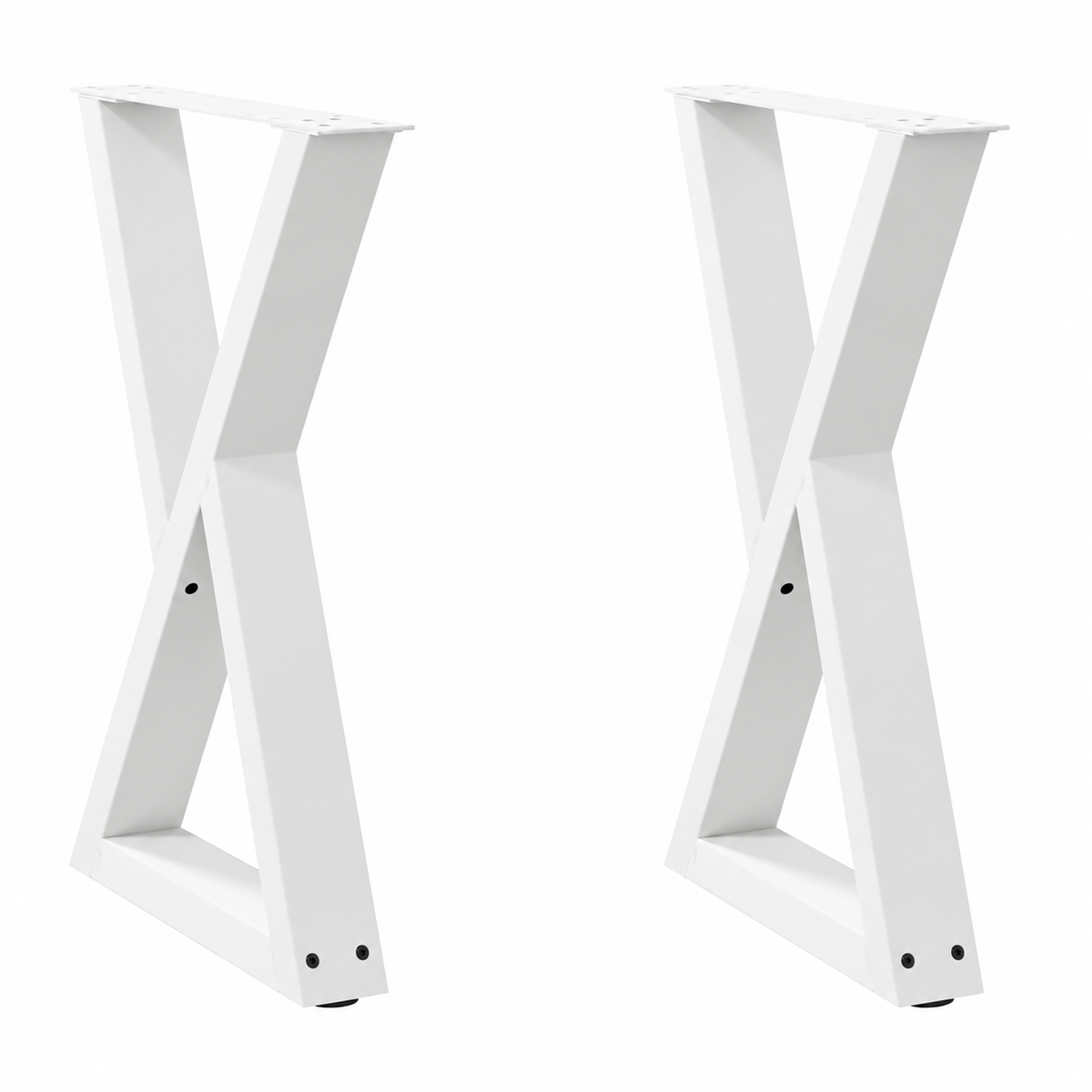 Pieds de table à manger en X en acier blanc, lot de 2, 50 × 72 cm, vue de face