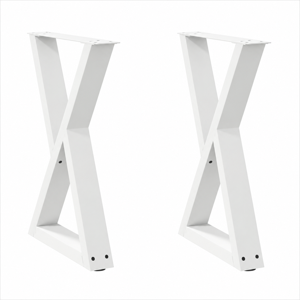 Pieds de table à manger en X en acier blanc, lot de 2, 60 × 72 cm, vue de face