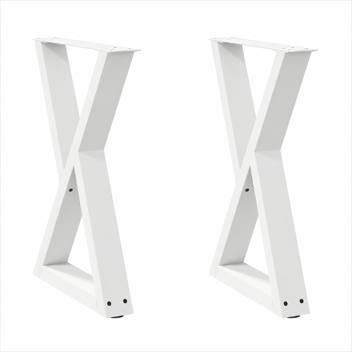 Pieds de table à manger en X en acier blanc, lot de 2, 60 × 72 cm, vue de face
