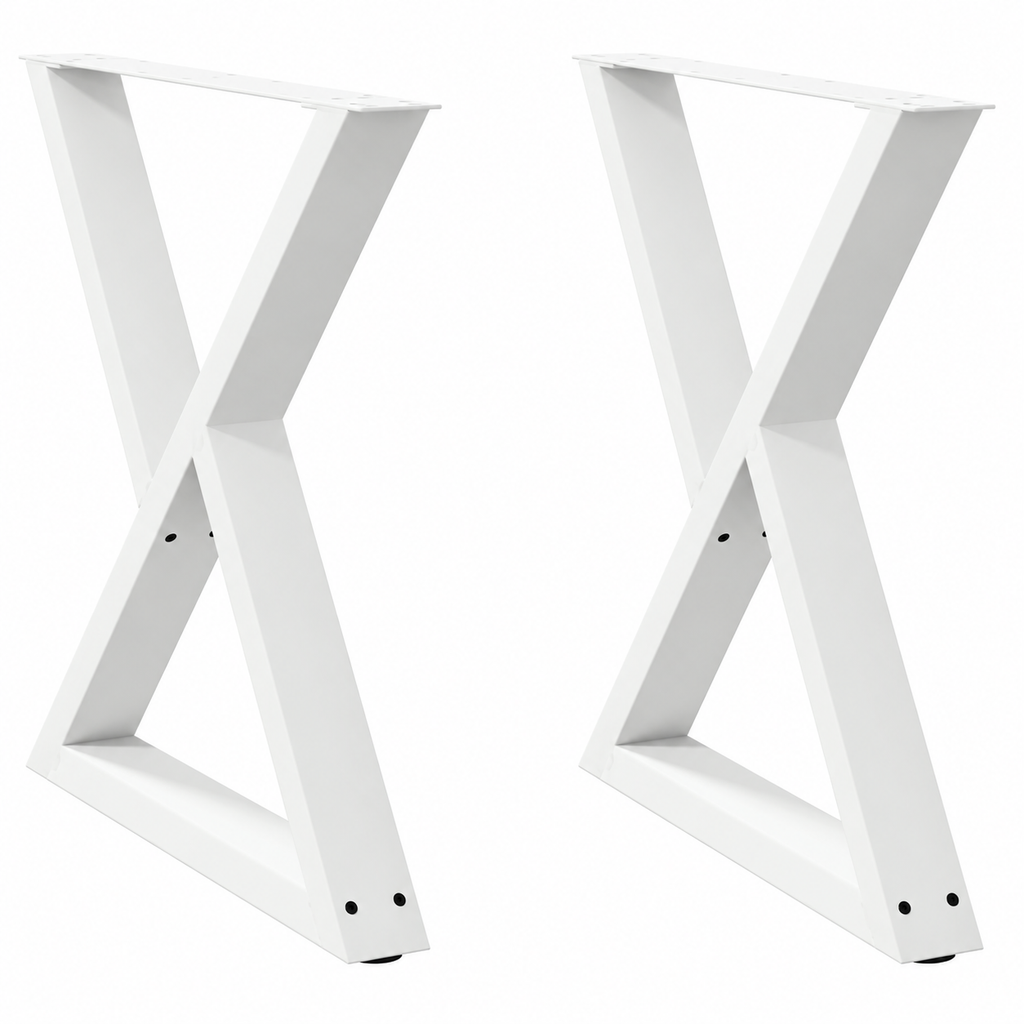 Pieds de table à manger en X en acier blanc, lot de 2, 70 × 72 cm, vue de face