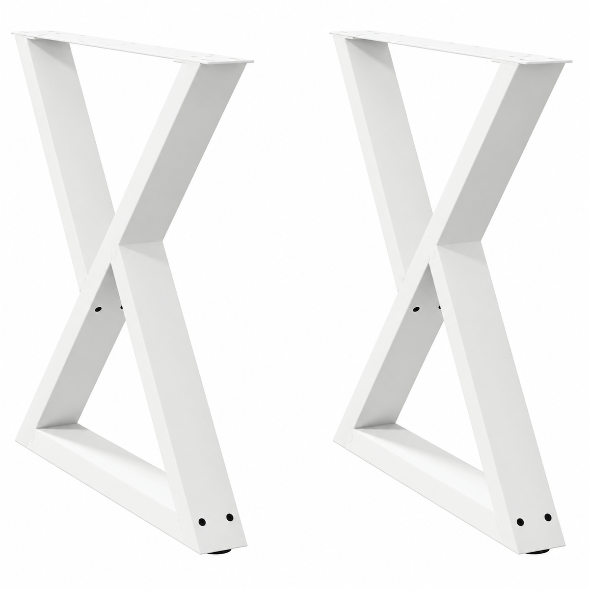 Pieds de table à manger en X en acier blanc, lot de 2, 70 × 72 cm, vue de face