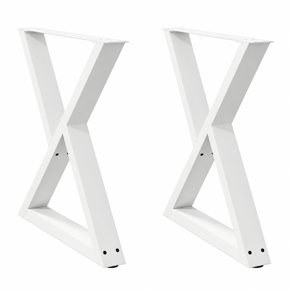 Pieds de table à manger en X en acier blanc, lot de 2, 80 × 72 cm, vue de face