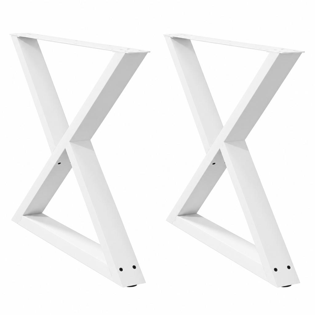 Pieds de table à manger en X en acier blanc, lot de 2, 90 × 72 cm, vue de face