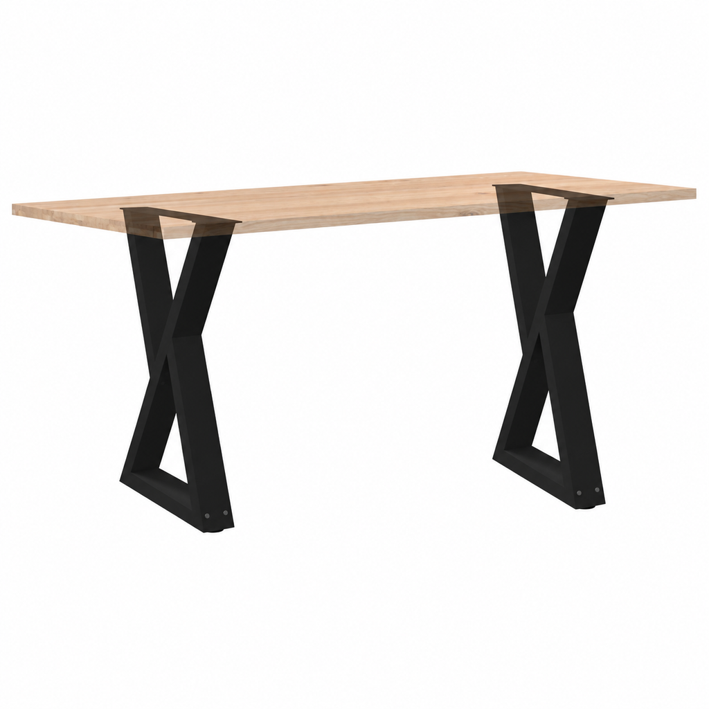 Pieds de table à manger en X en acier noir, lot de 2, 50 × 72 cm, avec un plateau en bois