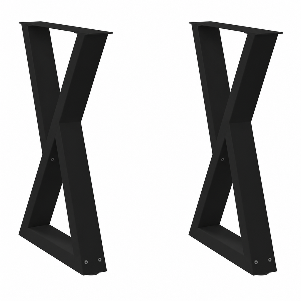 Pieds de table à manger en X en acier noir, lot de 2, 50 × 72 cm, vue de face