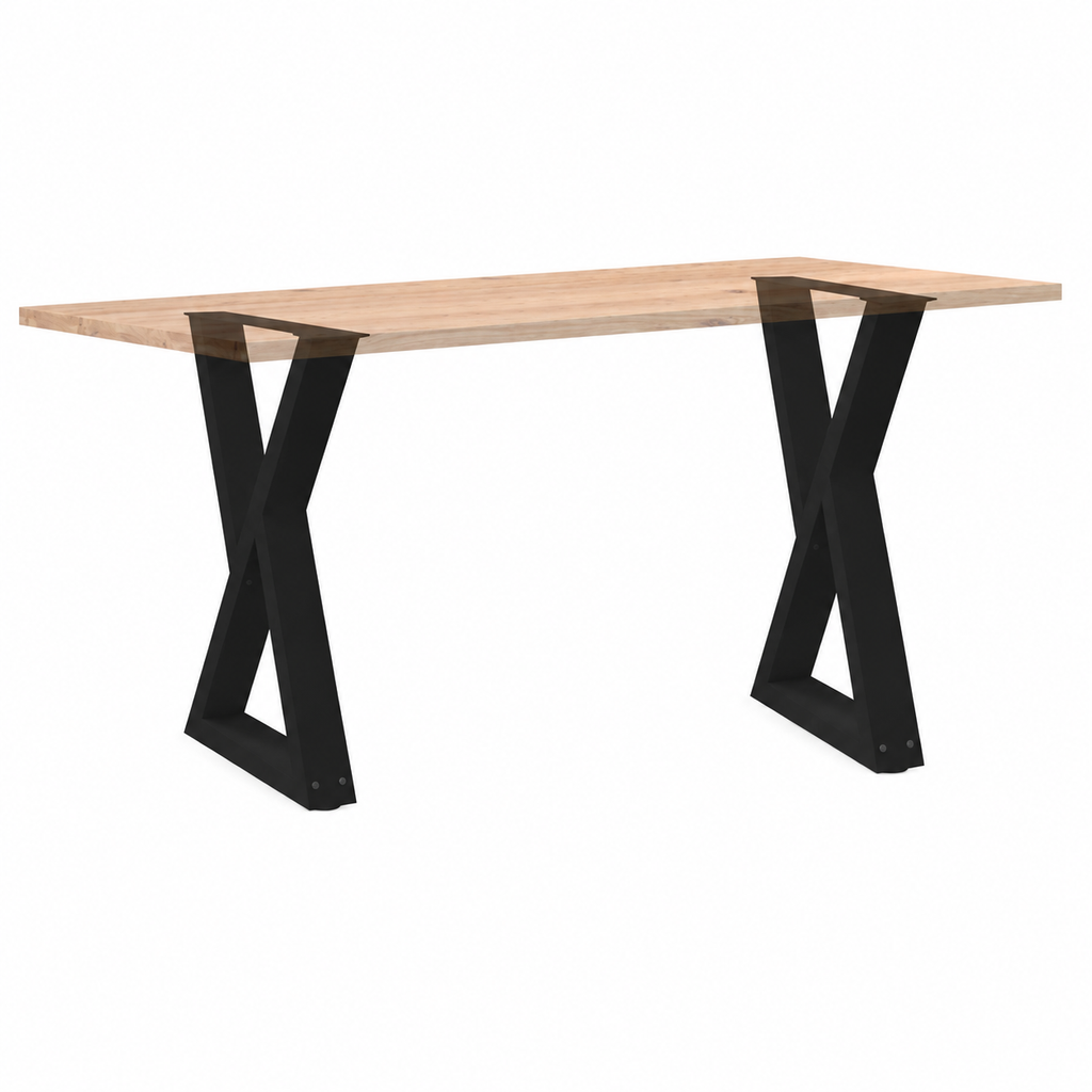 Pieds de table à manger en X en acier noir, lot de 2, 60 × 72 cm, avec un plateau en bois