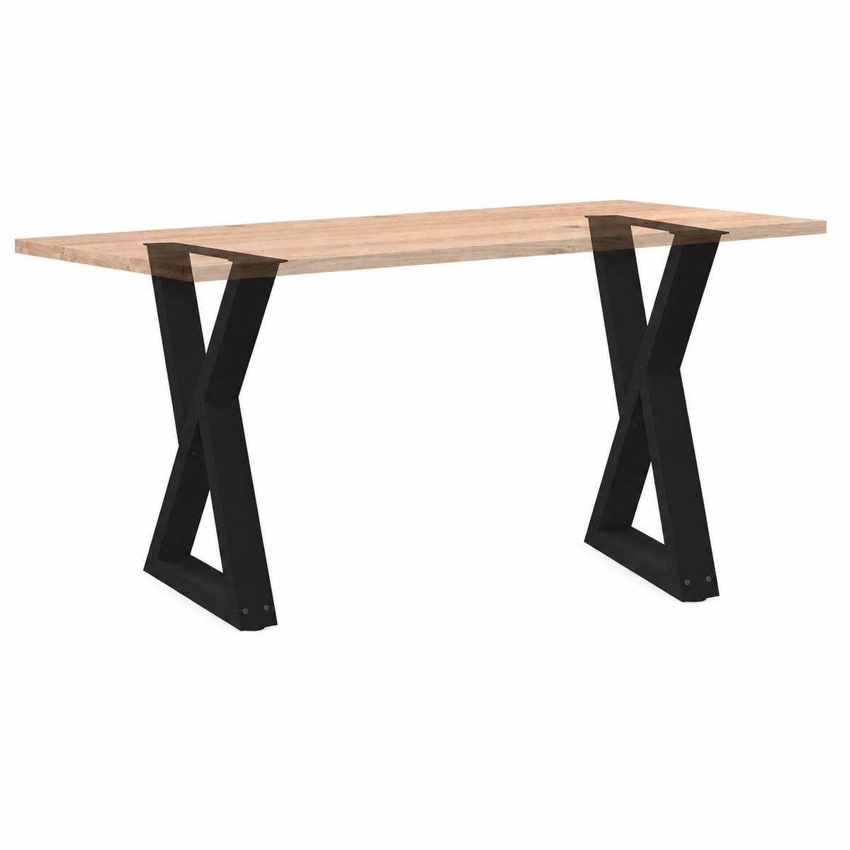 Pieds de table à manger en X en acier noir, lot de 2, 60 × 72 cm, avec un plateau en bois