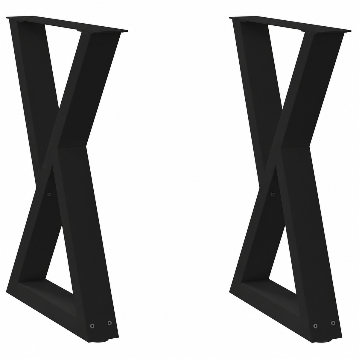 Pieds de table à manger en X en acier noir, lot de 2, 60 × 72 cm, vue de face