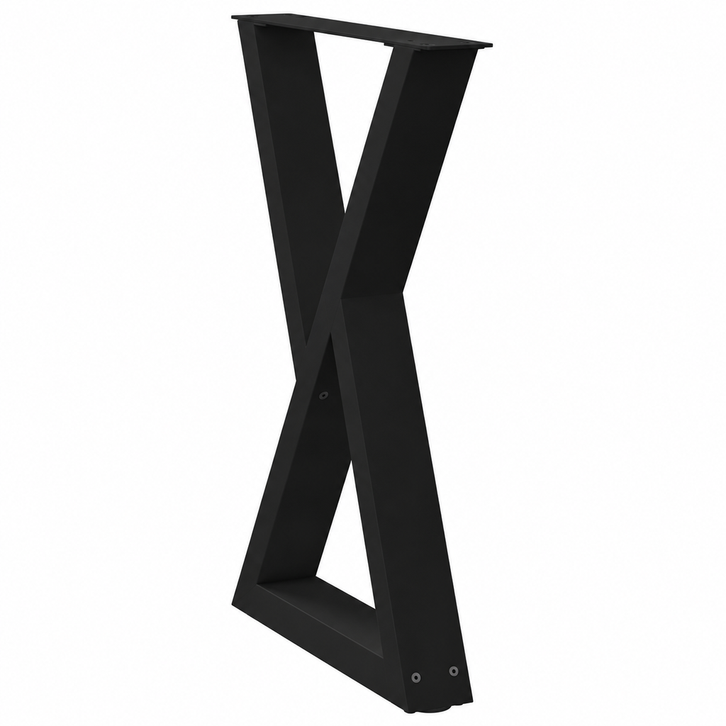 Pieds de table à manger en X en acier noir, lot de 2, 60 × 72 cm, vue de trois quarts