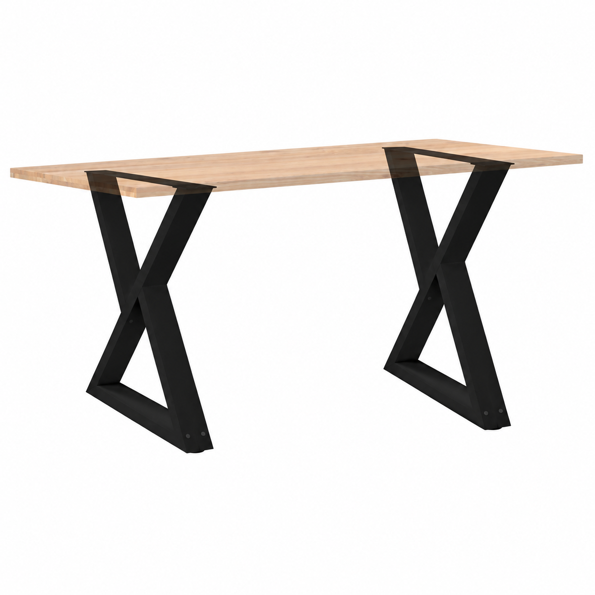 Pieds de table à manger en X en acier noir, lot de 2, 70 × 72 cm, avec un plateau en bois
