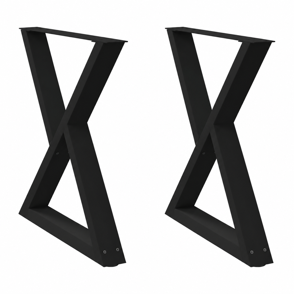 Pieds de table à manger en X en acier noir, lot de 2, 70 × 72 cm, vue de face