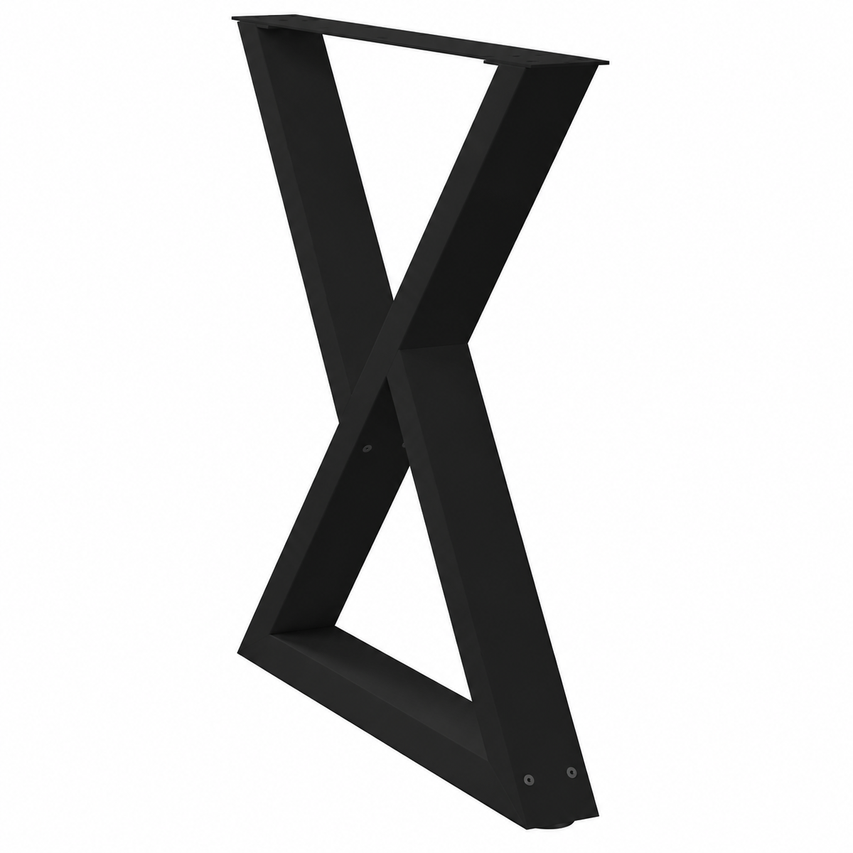 Pieds de table à manger en X en acier noir, lot de 2, 70 × 72 cm, vue de trois quarts