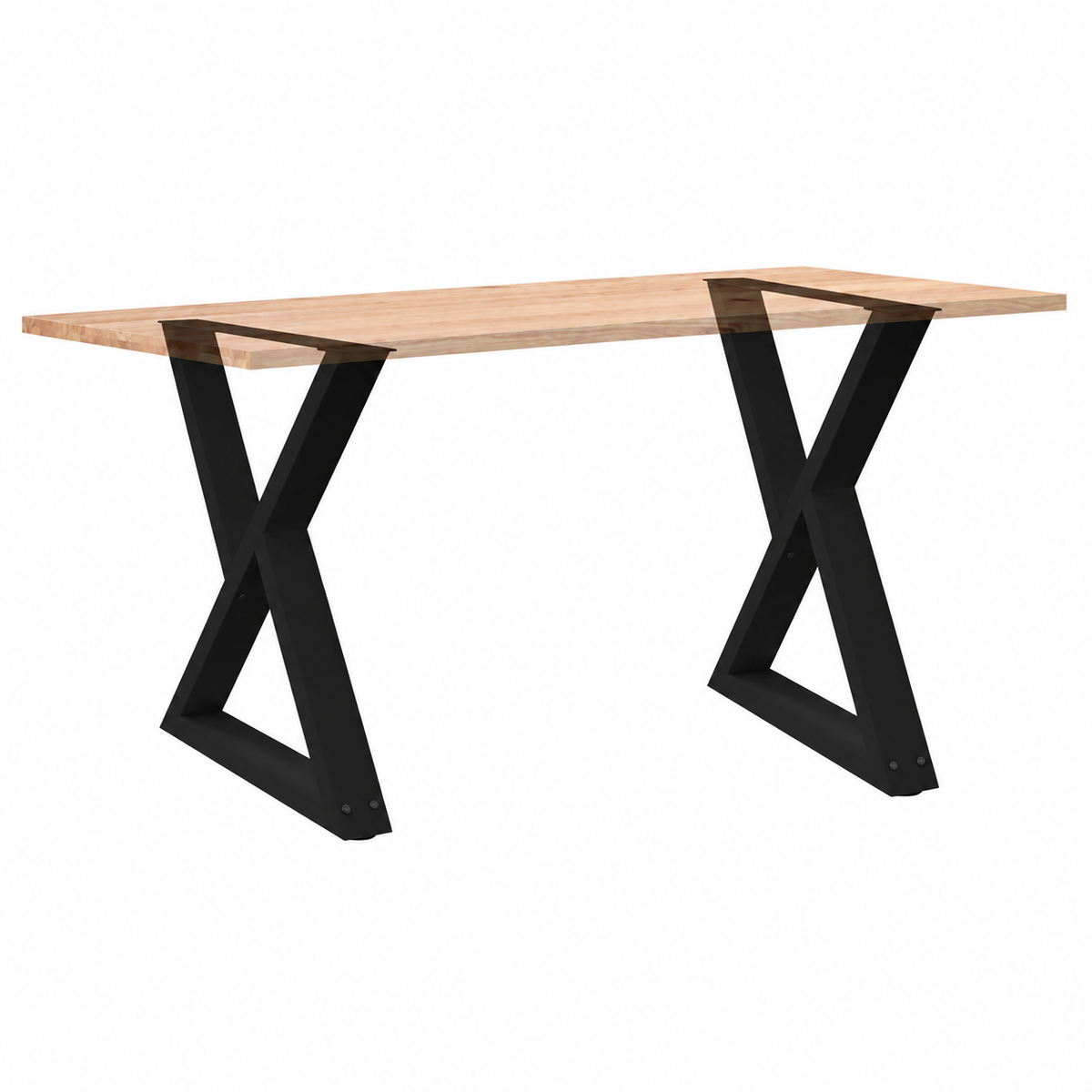 Pieds de table à manger en X en acier noir, lot de 2, 80 × 72 cm, avec un plateau en bois