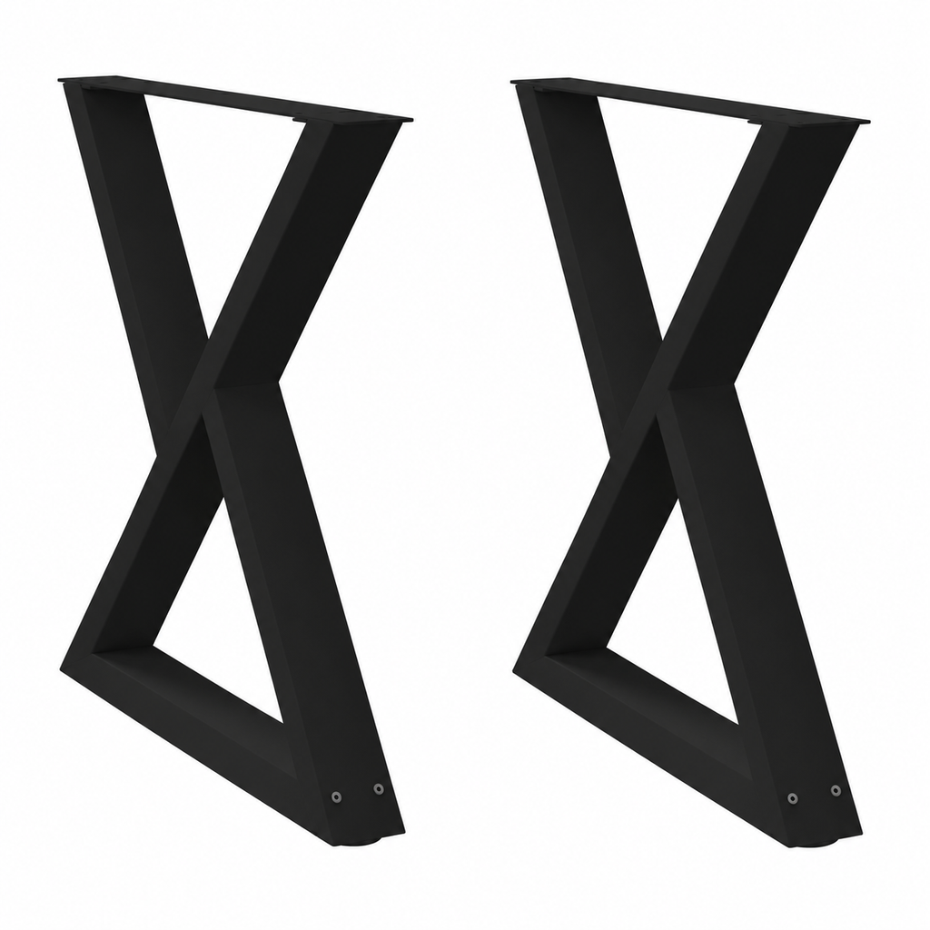 Pieds de table à manger en X en acier noir, lot de 2, 80 × 72 cm, vue de face