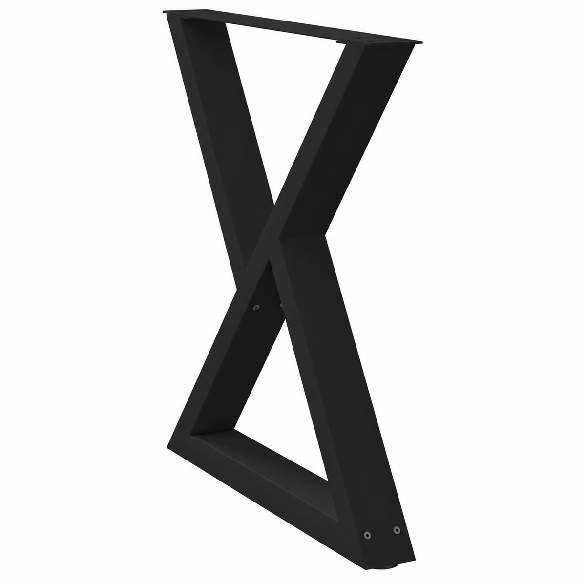 Pieds de table à manger en X en acier noir, lot de 2, 80 × 72 cm, vue de trois quarts