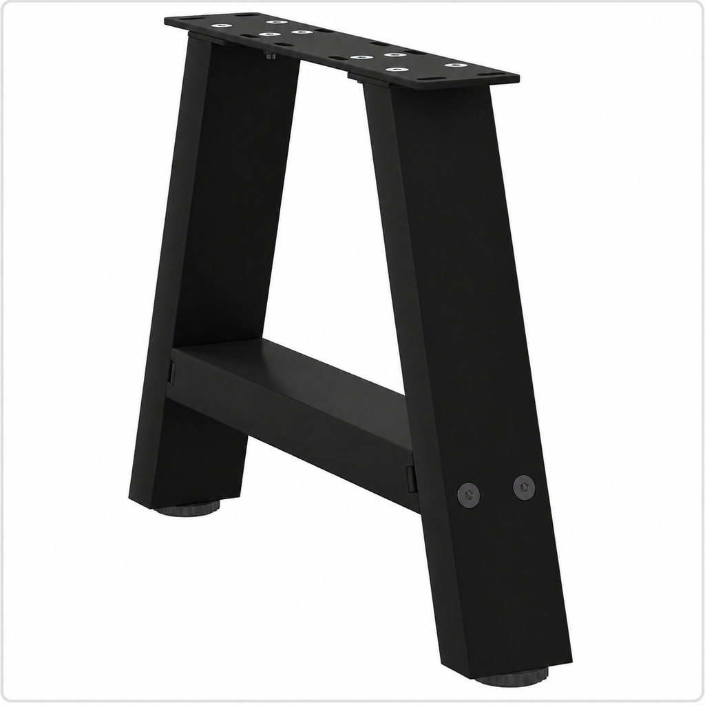 Pieds de table basse en A en acier noir, lot de 2, 30 × 30 cm, vue de trois quarts