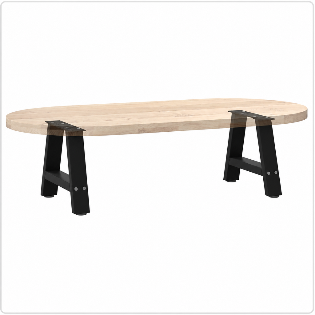 Pieds de table basse en A en acier noir, lot de 2, 40 × 30 cm, avec un plateau en bois