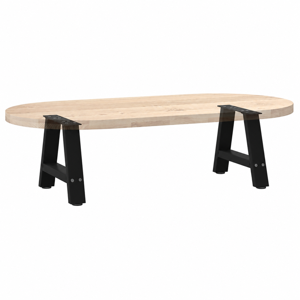 Pieds de table basse en A en acier noir, lot de 2, 50 × 30 cm, avec un plateau en bois