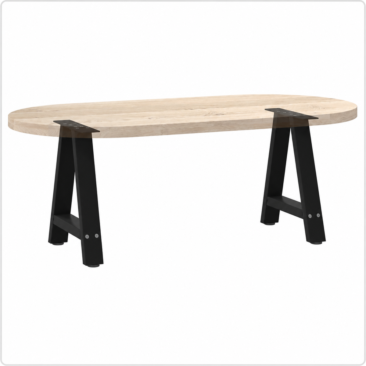Pieds de table basse en A en acier noir, lot de 2, 50 × 42 cm, avec un plateau en bois